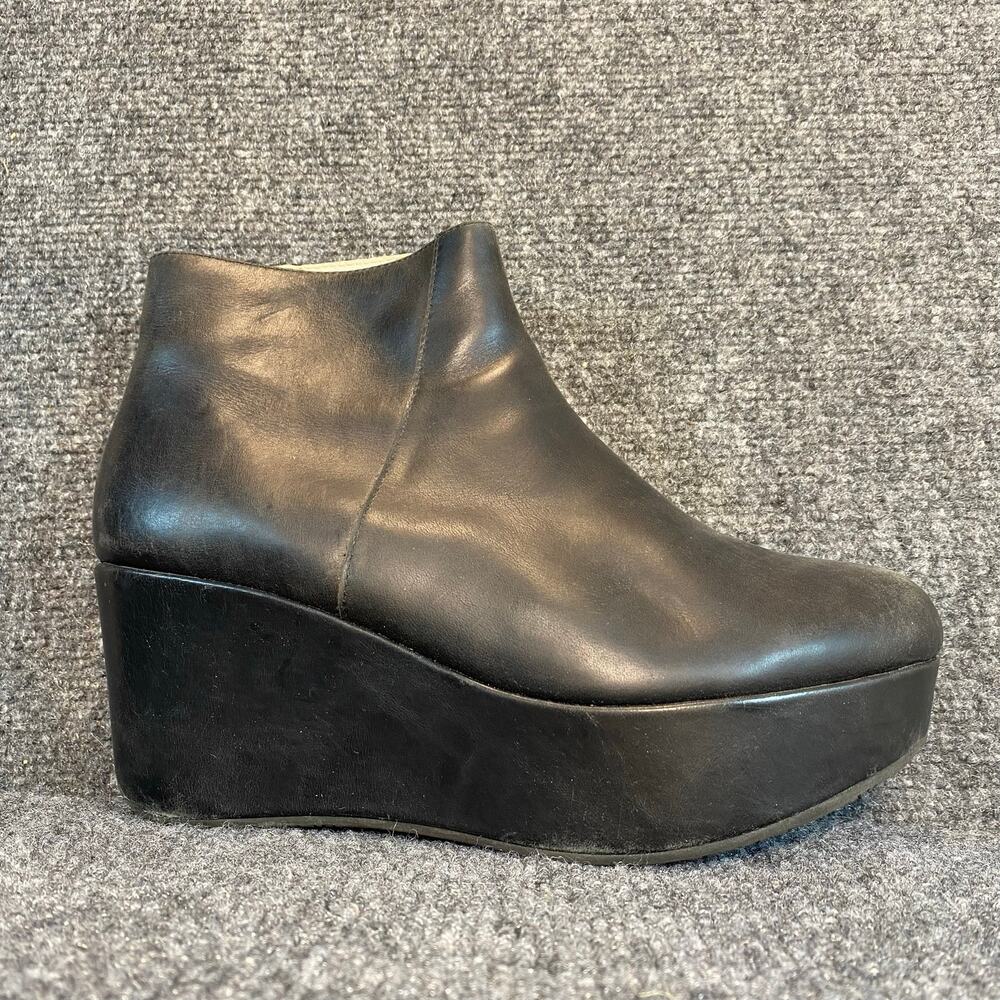 Chocolat Blu Womens 8.5 Yadira Black Leather Wedge Platform Shoes Boots